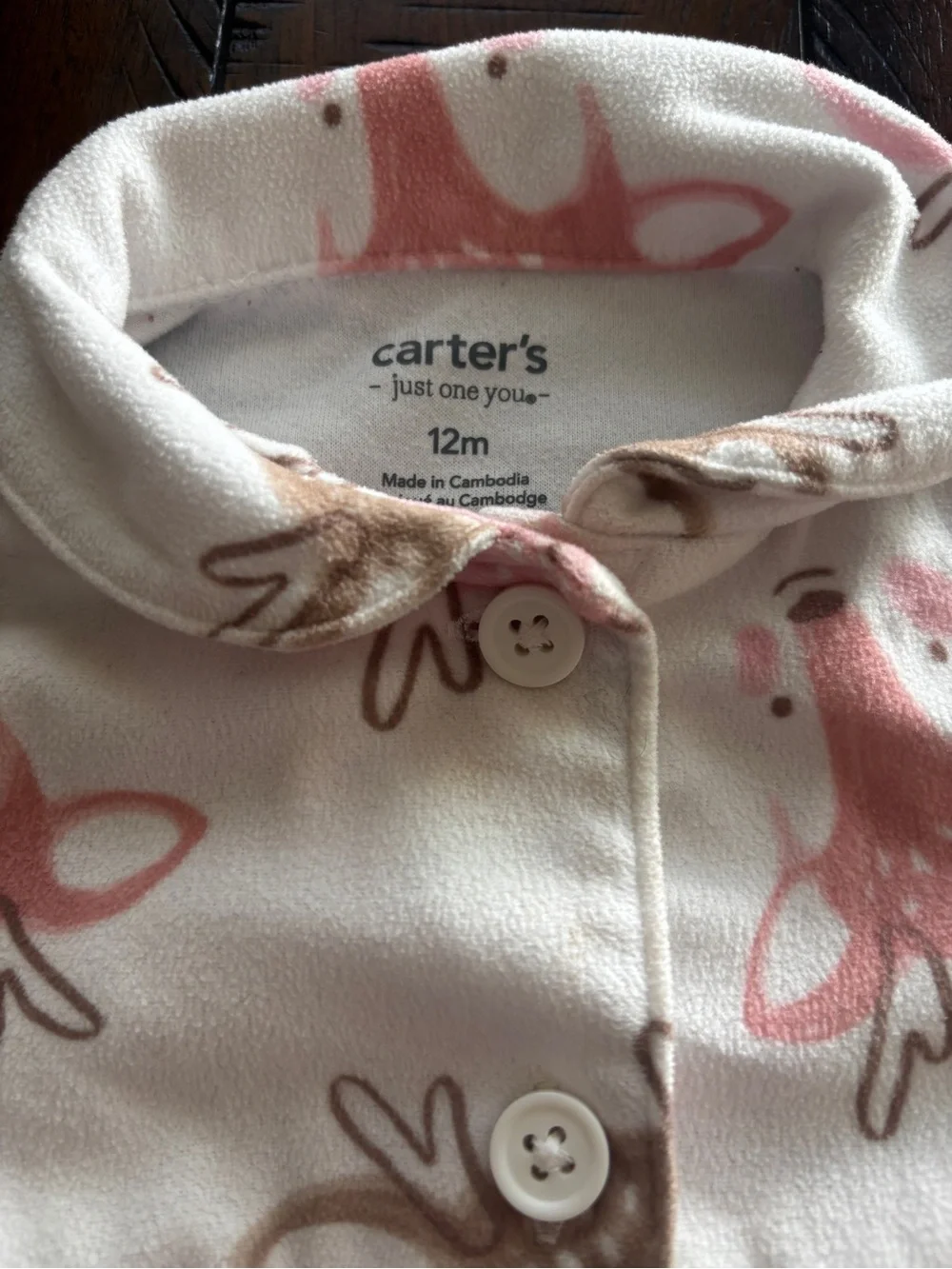 Carter's Cream Fleece Pajama Set with Pink & Brown Deer Print